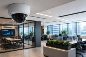 Office IP security camera installation for commercial surveillance