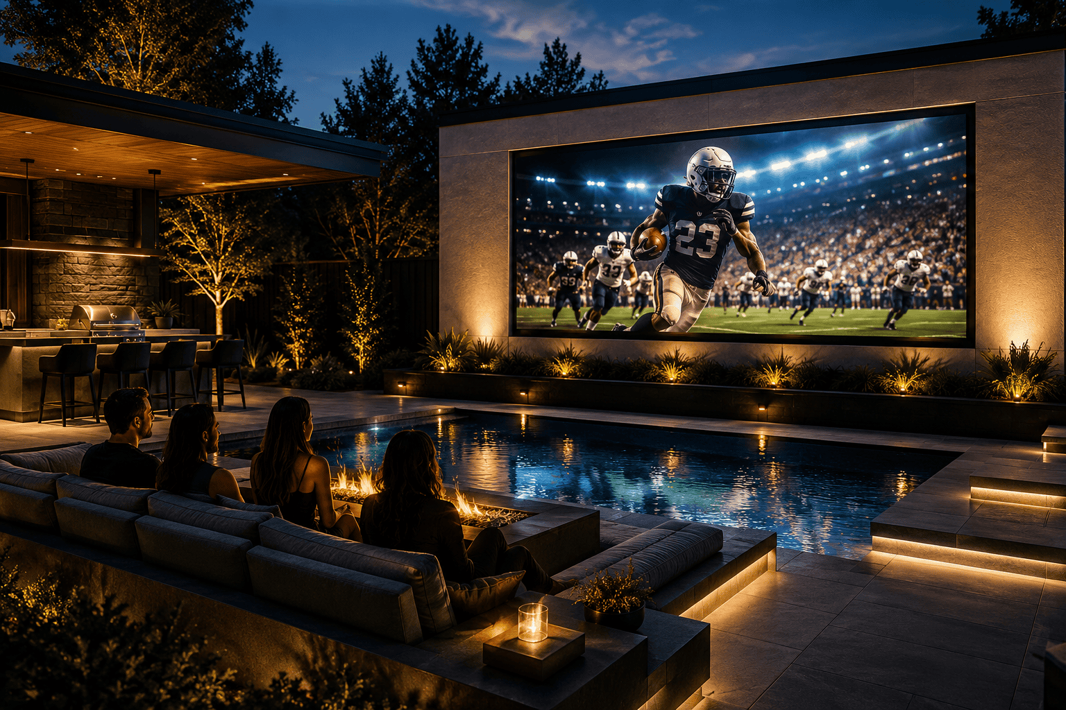Premium outdoor LED video wall installation for backyard entertainment and patio spaces