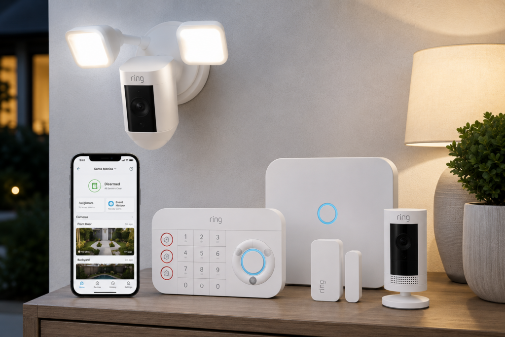 Ring security camera system with mobile app control and smart alerts