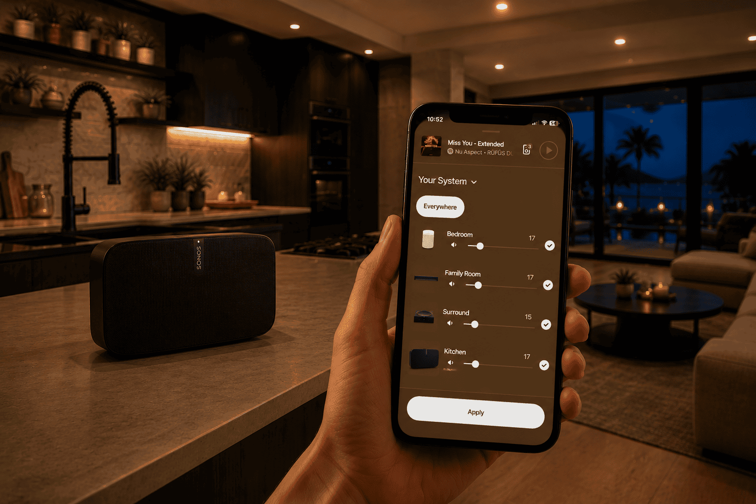 Sonos app control for whole-home audio and multi-room music systems